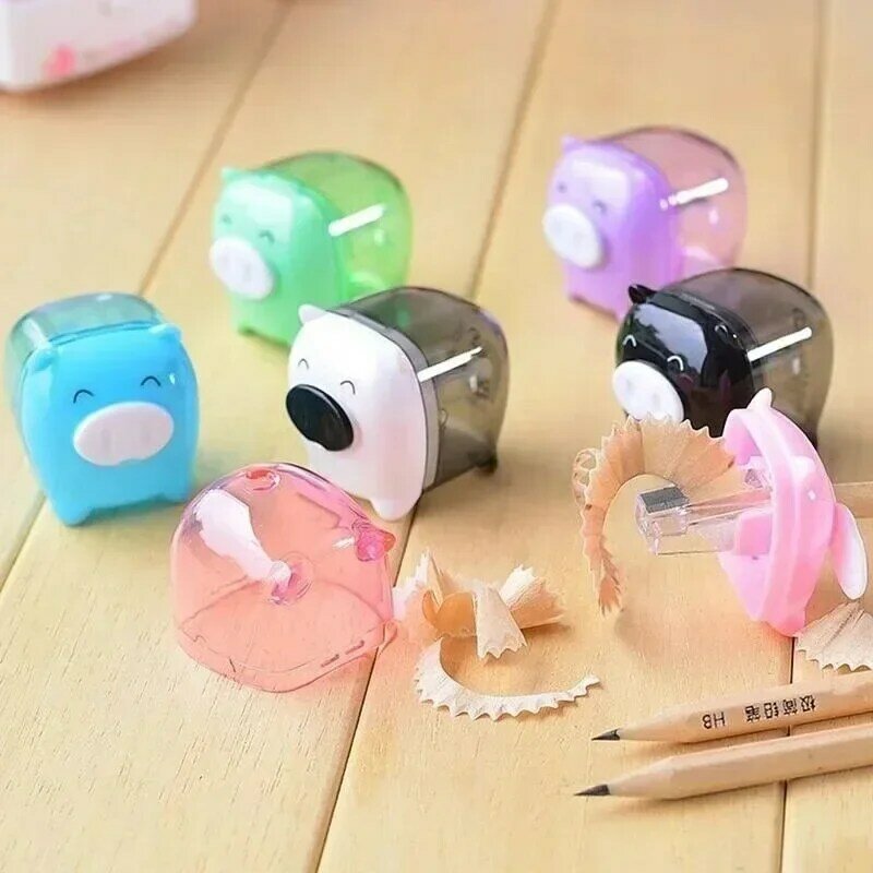 3pcs Plastic Pencil Sharpeners Multicolor Color Kawaii Pig and Animal Shaped Korean School Stationery Kid Learning Supplies