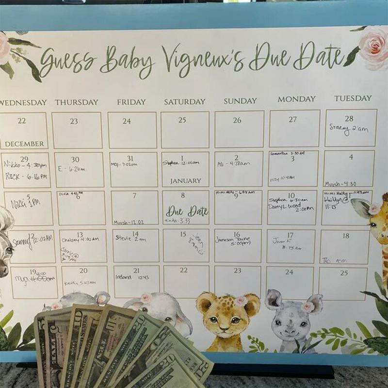 Kalender prediksi lahir bayi, tanda kalender lucu untuk permainan Pancuran ulang tahun bayi, peringatan lucu karena tanggal kalender bayi