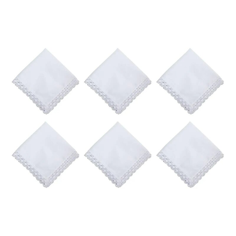 6x czysta biała koronka chusteczki do nosa małe czyste miękka bawełniana 9,65 calowe kieszonkowe kwadratowe serwetki do ręcznego farbowania artykuły rzemieślnicze ślub