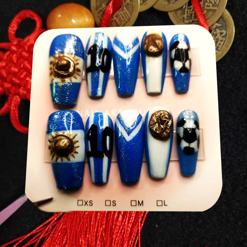 Los fanáticos del arte de uñas de fútbol personalizan el perímetro de la Copa Mundial, arte de uñas con equipos de fútbol pintados a mano puros, bonitos y divertidos
