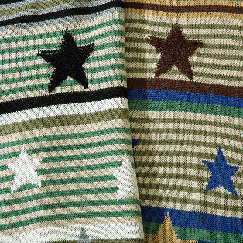 Unisex Harajuku Vintage Listrado Suéter, Homens Estrela Reunindo Suéteres De Malha Oversized, Casal Pullovers, Outono, Inverno Streetwear