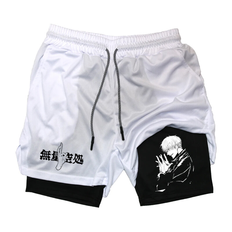 Pantalones cortos de compresión de Anime para hombre, Shorts deportivos transpirables de secado rápido, para entrenamiento de boxeo, gimnasio, verano, 2 en 1
