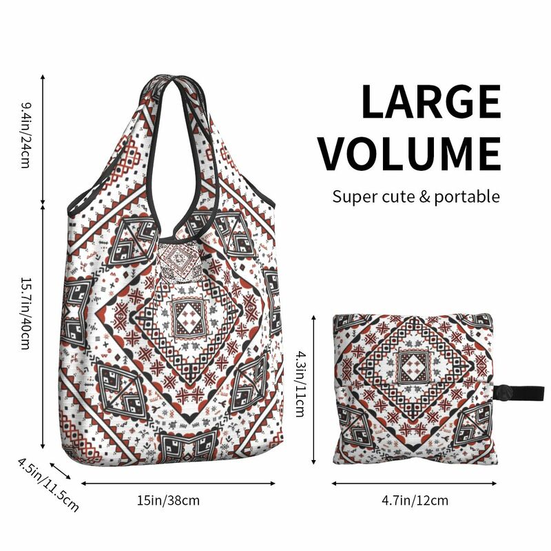 Kabyle ceramica Berber motivi generi alimentari Shopping Bag Shopper Tote borse a tracolla grande geometria portatile borsa berbera etnica