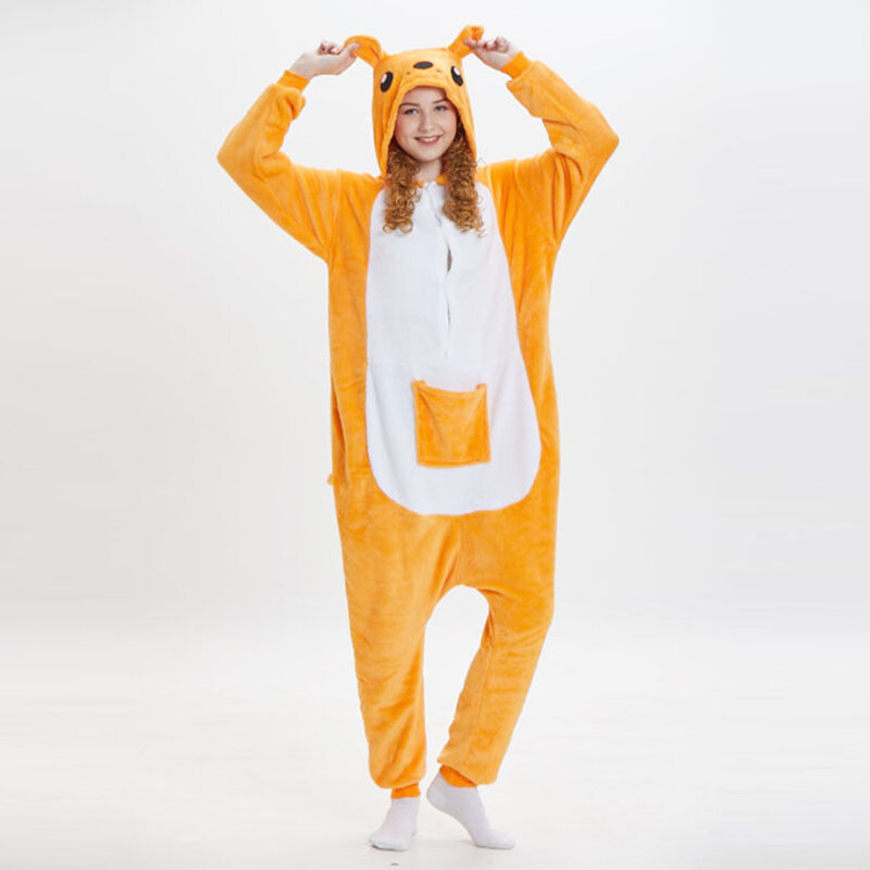 Orange Känguru australische Tierwelt Menagerie Pyjama Set personal isierte und lustige Frauen zu Hause Freizeit kleidung Winter Plüsch Stil