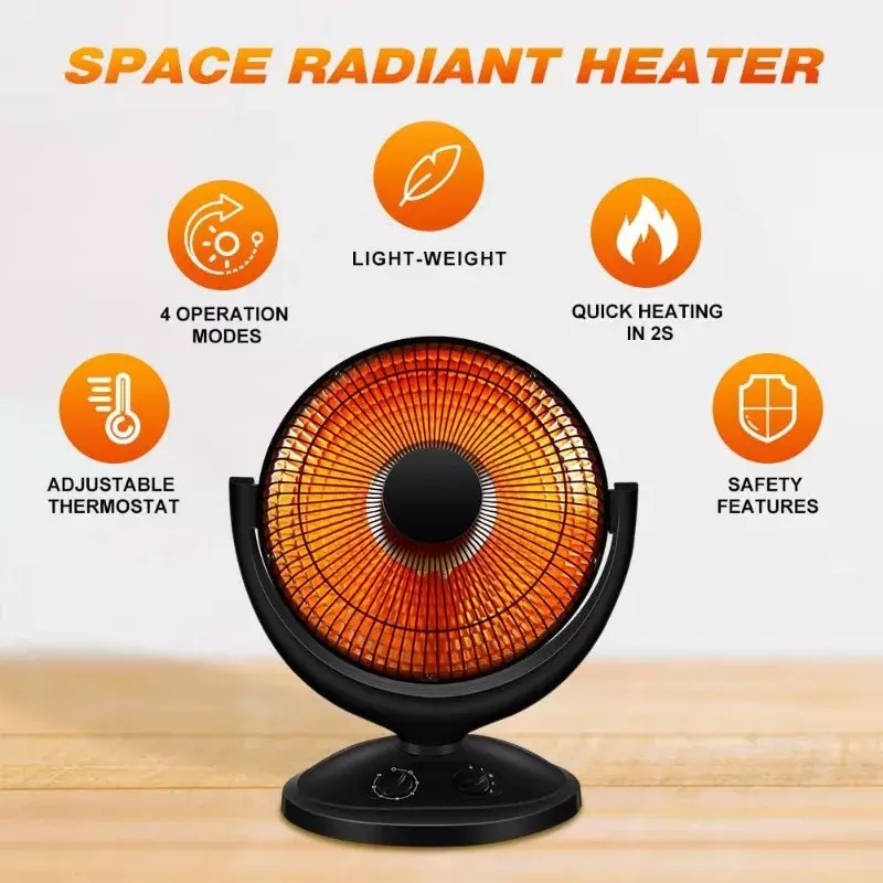 HAOYUNMA Oscillating Parabolic Space Heater with Thermostat and Timer, Radiant Dish Heater with Tip-Over and Overheating