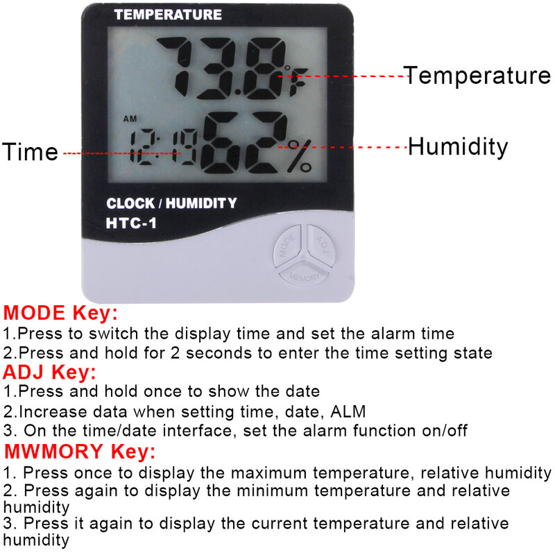 LCDディスプレイ付きデジタル温度計,温度湿度計,気象ステーション,時計,つけまつげ,メイクツール