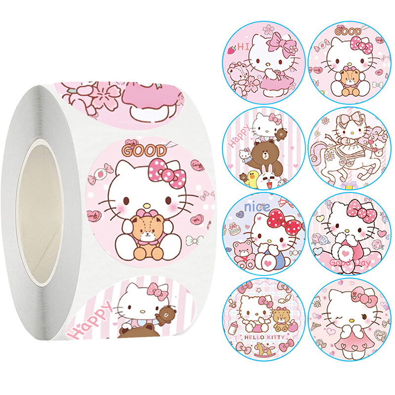 500Pcs/Roll Cartoon Sanrio Stickers Kawaii Hello Kitty Kuromi Melodie Diy Pvc Laptop Stickers Decoratie Stiker Kid Beloning Cadeau Speelgoed