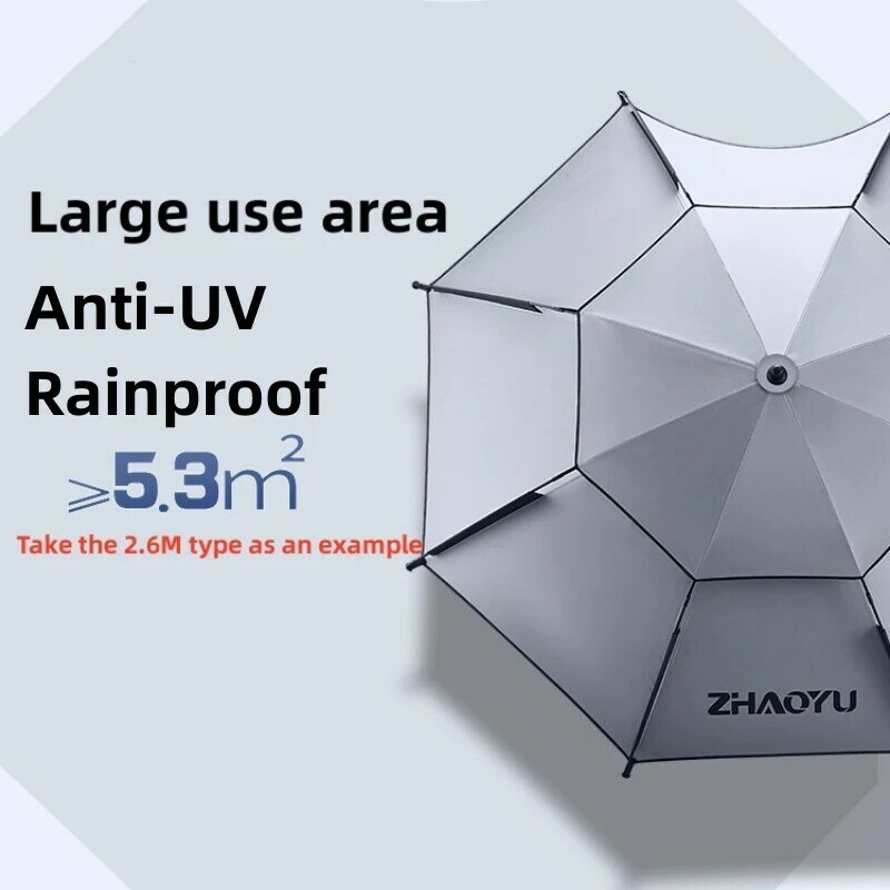 Paraguas de pesca al aire libre mejorado, sombrilla grande ajustable de 2,0/2,2/2,4/2,6 M, doble capa gruesa, plegable para playa