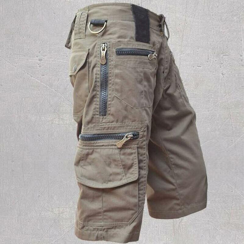 Trendy Men Shorts Bottoms Pants Solid Color Relaxed Fit Straight Cargo Shorts Thin