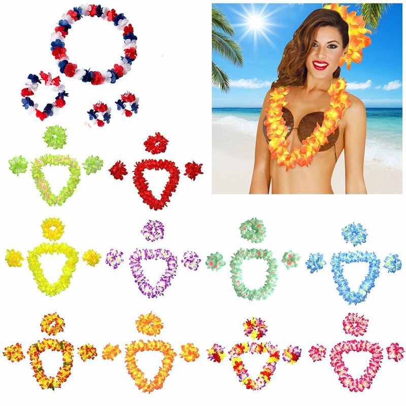 Qualidade colorido festa decoração fantasia vestido pulseiras bandana garland havaiano flores colar decorações de casamento