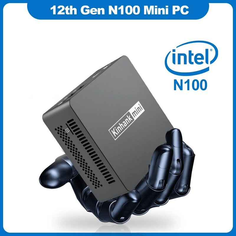 KINHANK 미니 PC 데스크탑 게이밍 컴퓨터, 인텔 12 세대 N100, 8GB, 256GB, DDR5, WIFI 5, BT4.0, 윈도우 11, 듀얼 1000M LAN
