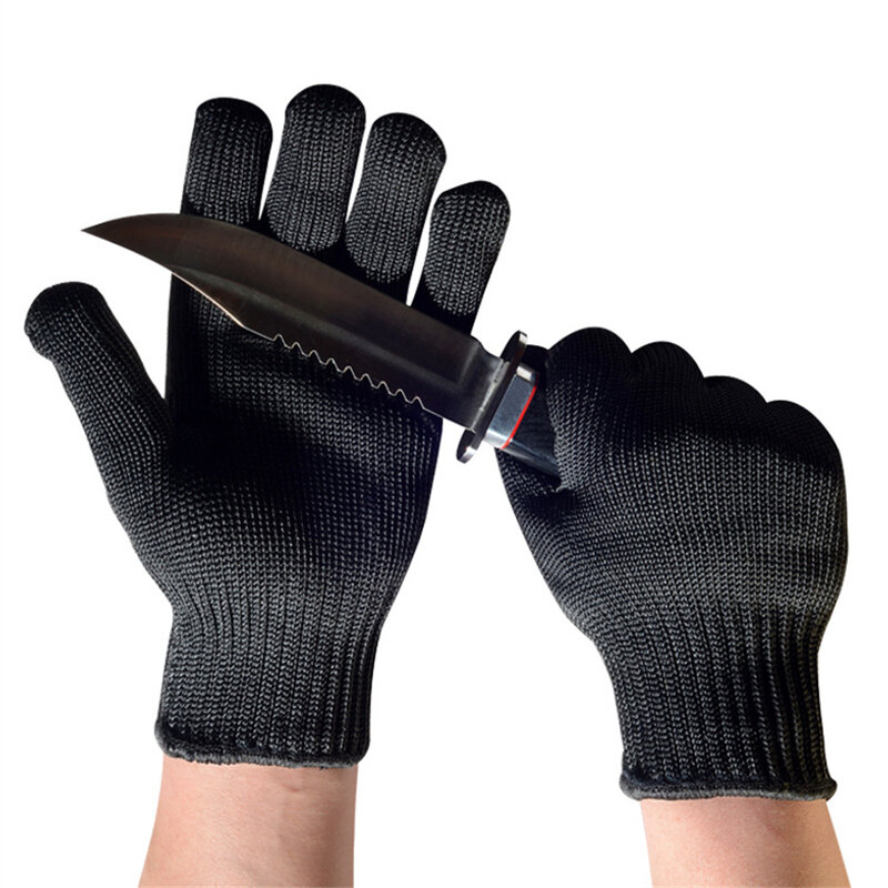Addensato 1 paio di guanti antitaglio HPPE livello 5 guanti resistenti all'usura con taglio a graffio in acciaio grado 5 guanti protettivi di sicurezza sul lavoro neri