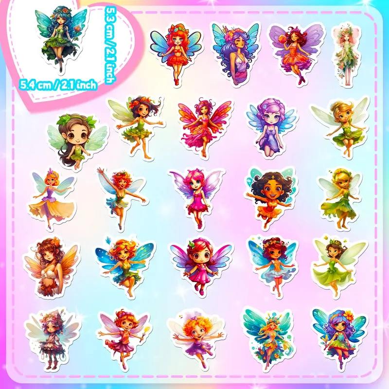 50pcs Angel Wing Fairy Girl Stickers Pack for Kid Cartoon Graffiti Decals Scrapbooking Luggage Laptop Wall Stationery Sticker