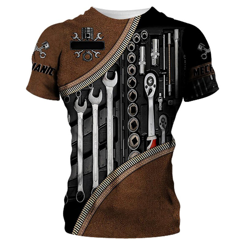 Mechanic Shirt Men's T-shirt Mechanical Tools Print Short Sleeve Summer Jersey Casual Tops Oversized Fashion Breathable Clothing
