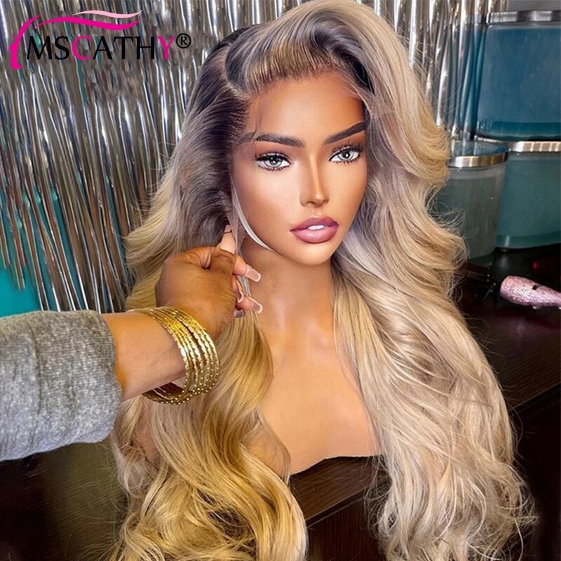 13x4 Ash Grey Blonde Lace Front Wigs Body Wave Brazilian Virgin Human Hair Wigs For Women Ombre HD Transparent Lace Frontal Wig