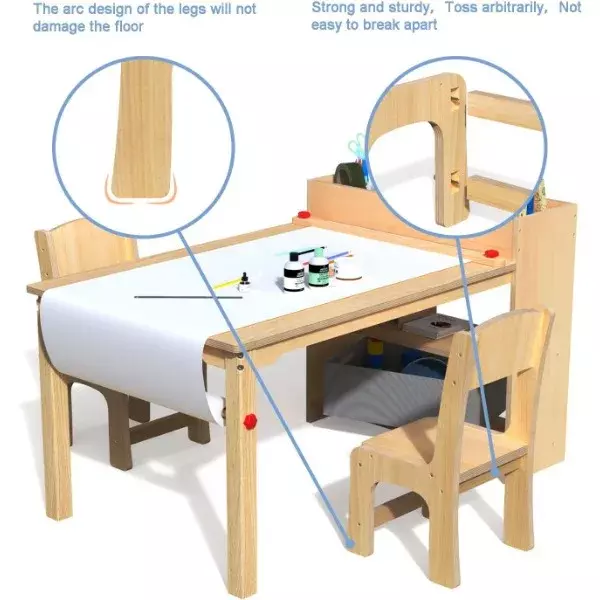 GDLF Table d'art pour enfants et 2 chaises, bureau à dessin en bois, activité et artisanat, meubles pour enfants, 42x23