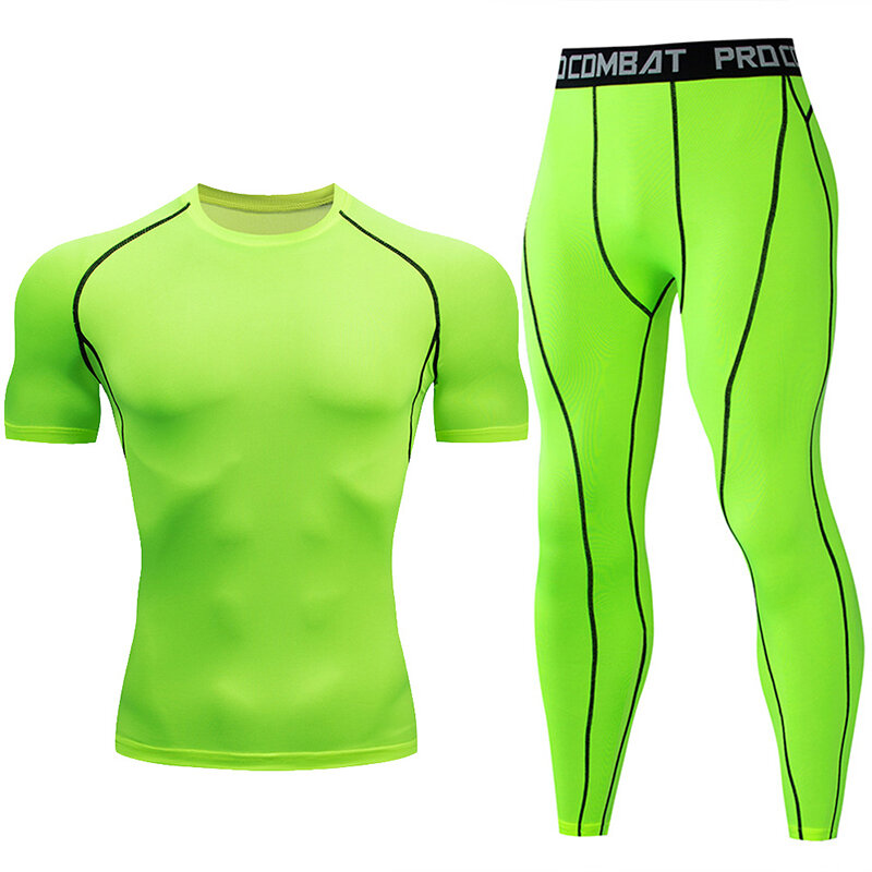 Vêtements de compression de sport moulants pour hommes, ensemble d'entraînement de gym, fitness, jogging, coupe sèche