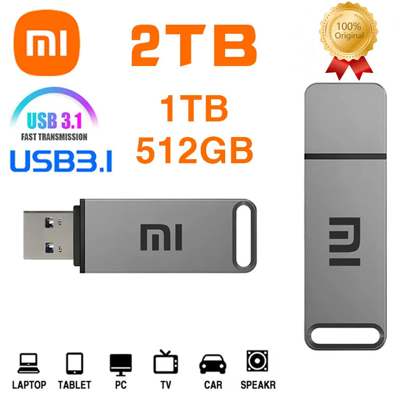 Xiaomi USB 3.1 Flash Drive, Flash Drive 2TB kecepatan tinggi 1TB kapasitas besar tahan air untuk komputer