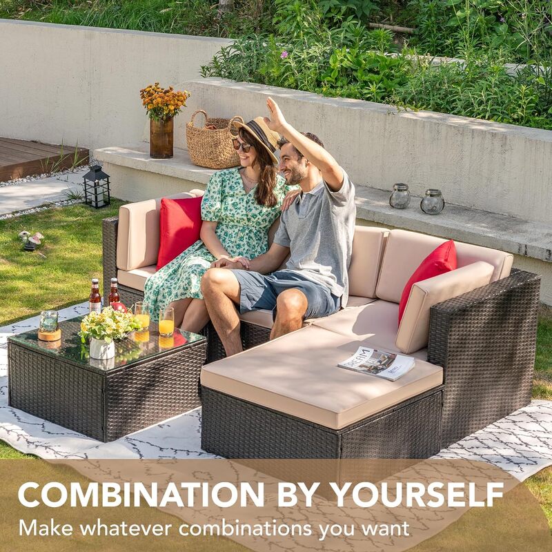 Furniture Sets All Weather Outdoor Sectional Patio Sofa Manual Weaving Wicker Rattan Patio Seating Sofas