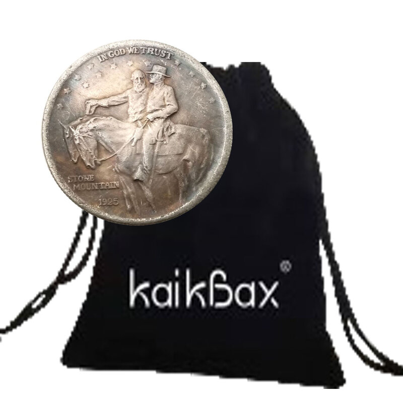 Moneda de bolsillo de medio dólar de montaña de piedra 1925 de lujo, monedas de Arte de bolsillo, moneda de decisión romántica de EE. UU., moneda de la suerte conmemorativa + bolsa de regalo
