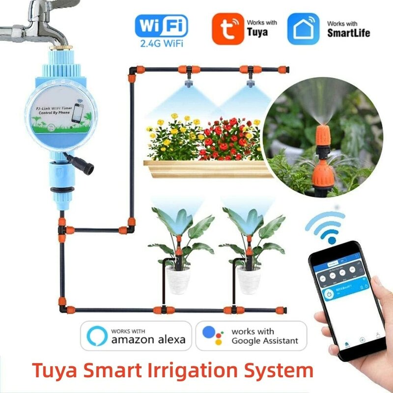 Tuya Smart WiFi Garden Automatic Irrigation System Drip Irrigation Faucet Lawn Watering Sprinkler Controller for Alexa Google