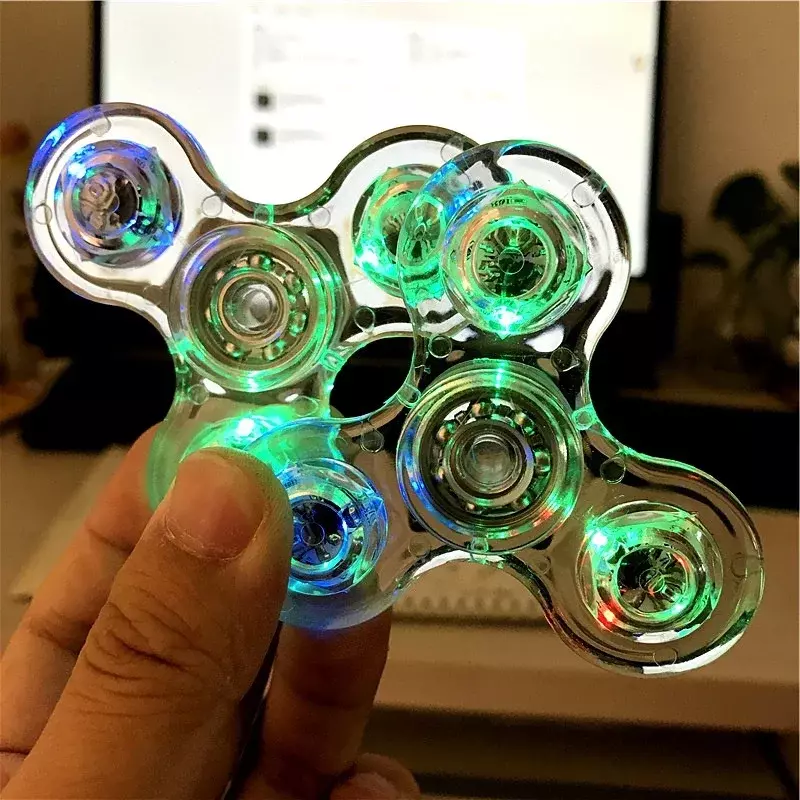 Spinner de mano con luz LED luminosa transparente, giradores que brillan en la oscuridad, juguetes para aliviar el estrés de los dedos, EDC Figet Spiner
