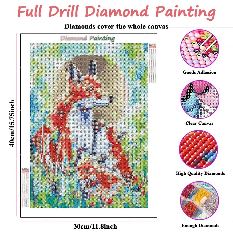 5D DIY Diamond Painting By Numbers Fox Family New Collection 2024 Cartoon Animal Mosaic Painting Handicraft Home Decoration
