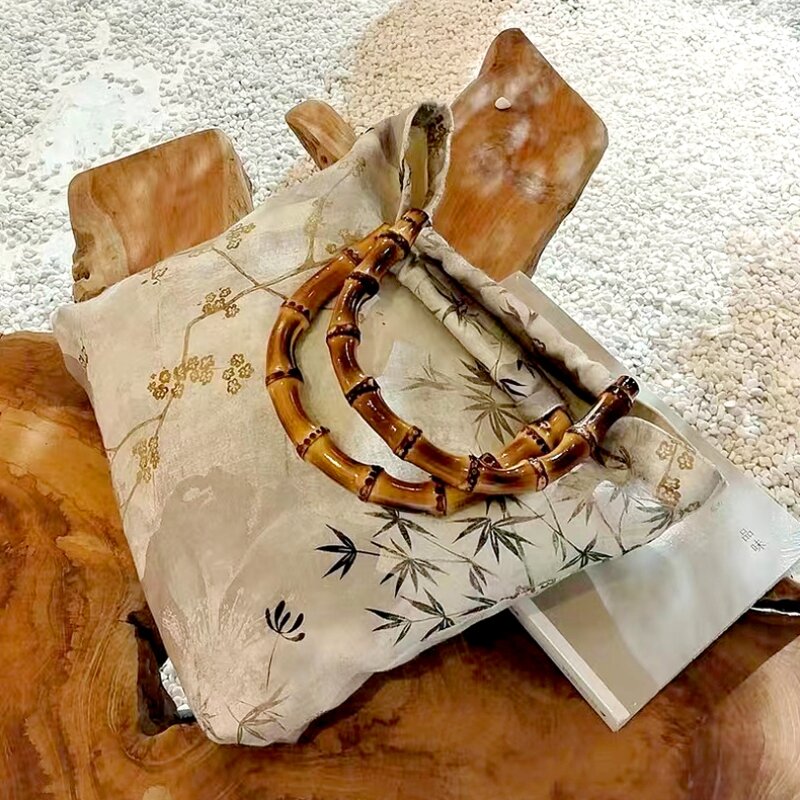 กระเป๋าหูหิ้วเทียมรูปตัว D ทำจากไม้ไผ่สำหรับผู้หญิงกระเป๋าทำมือแบบ DIY กระเป๋ามีที่จับอุปกรณ์เสริมการเปลี่ยนที่จับ