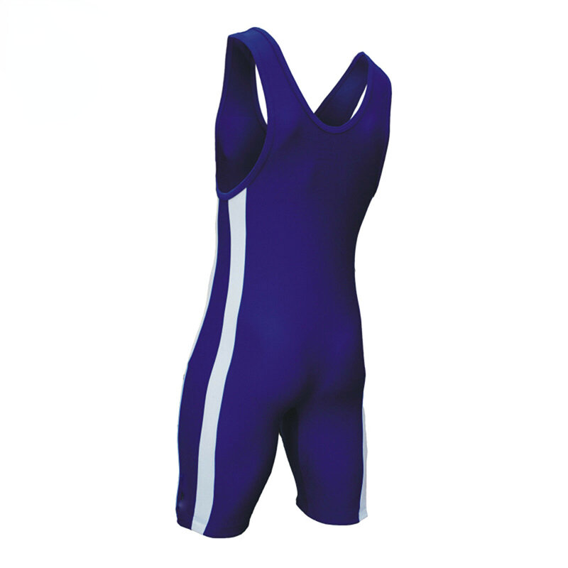 青と赤のレスリングシングレットおなかコントロールウェアジムノースリーブトライアスロンパワーリフティング服水泳ランニングスキンスーツ