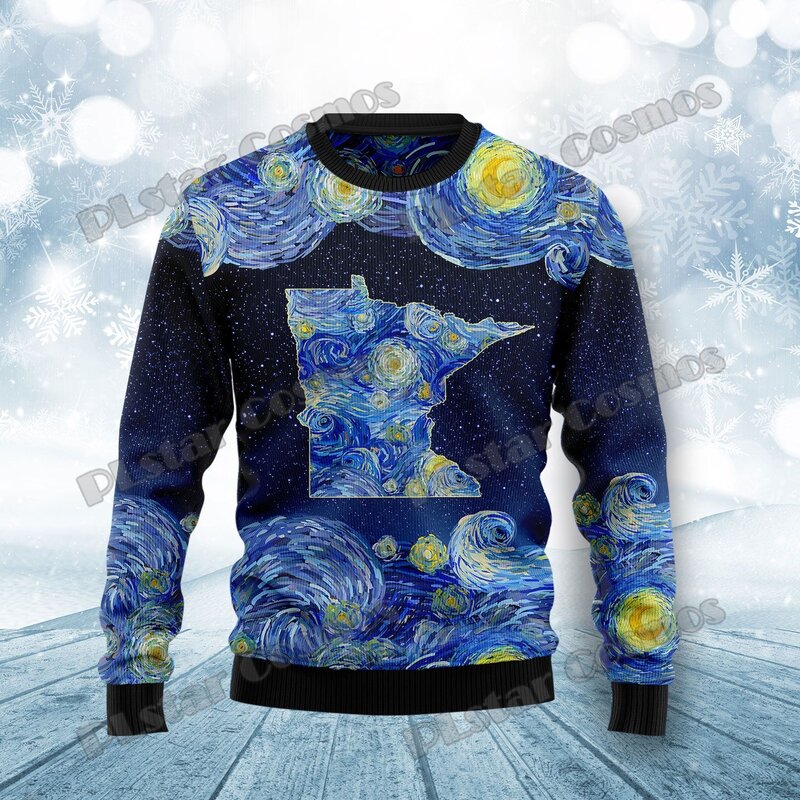 PLstar Sweater motif Mandala Unisex, Pullover rajut kasual Unisex musim dingin Sweater natal jelek motif 3D