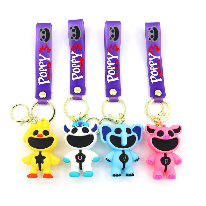 Cartoon lächelnde Tiere Schlüssel bund Spiel Hops cotch Catnap Bear hug Schlüssel anhänger für Männer Frauen Rucksack Anhänger Schlüssel bund Geschenk für Kinder