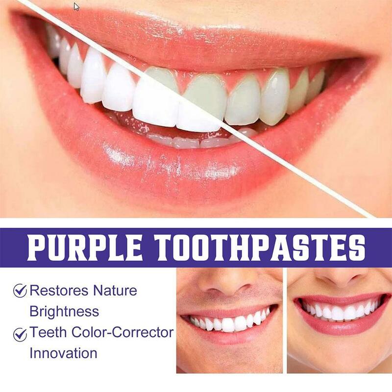 Dentes roxos Whitening Toothpast Mousse, Remover manchas amarelas, Higiene Oral, Hálito Fresco, V34, O1U3