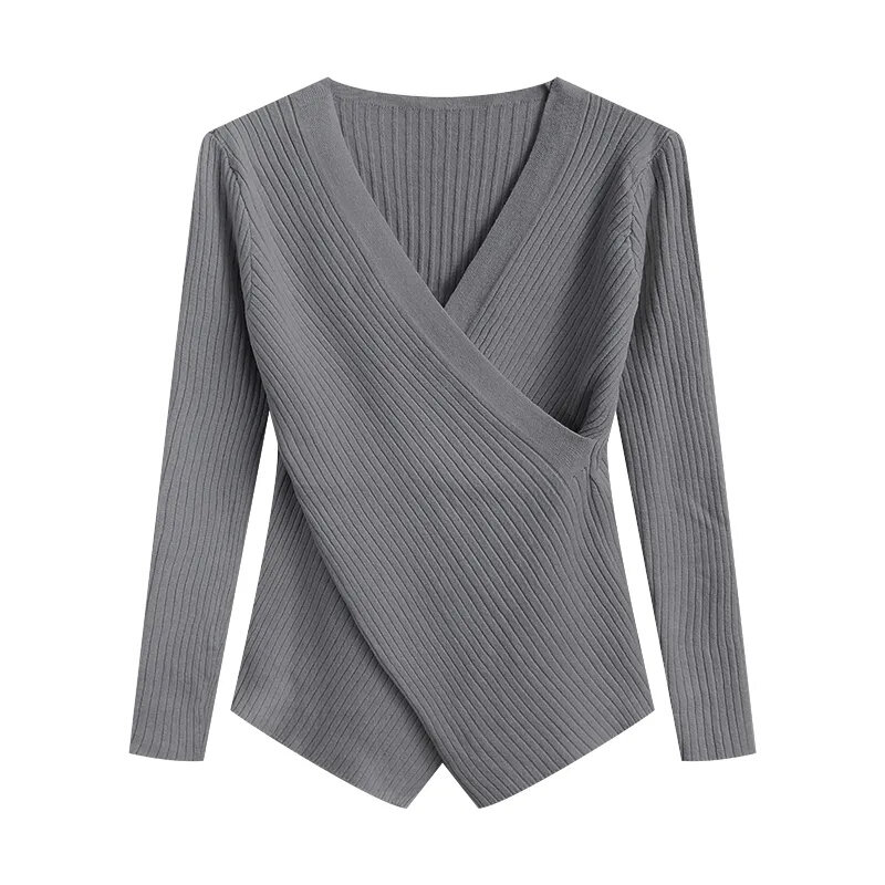 Suéter de lã merino pura feminina, tricô de caxemira, blusa chique básica com decote em v, pulôver quente, moda inverno, outono, 2024