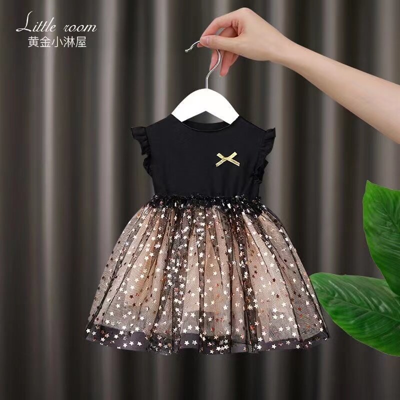 Vestido de bebé para niña, falda esponjosa de algodón puro con felpa, falda de princesa de malla de estrella elegante, versión coreana, otoño