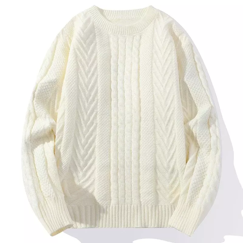 Dzianinowy sweter męski jesienno-zimowy męski sweter z dekoltem casualowe w stylu Streetwear męski jednolity kolor dzianinowe swetry modna sweter