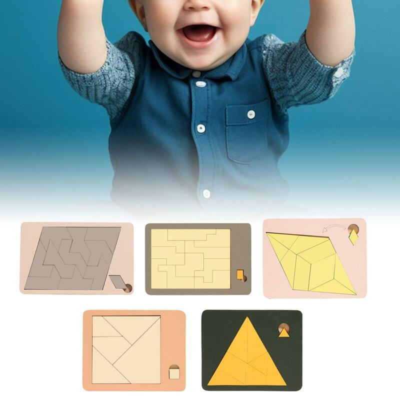 나무 탱그램 세트 모양 직소 퍼즐, 클래식 생일 선물, 두뇌 티저 장난감, 유치원 여아, 어린이, 소년, 어린이, 5 개