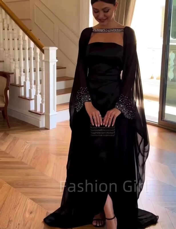 Classic Black Strapless Evening Dresses With Shawl Strapless Floor-Length Women Wedding Party Dress 2024 vestidos de fiesta