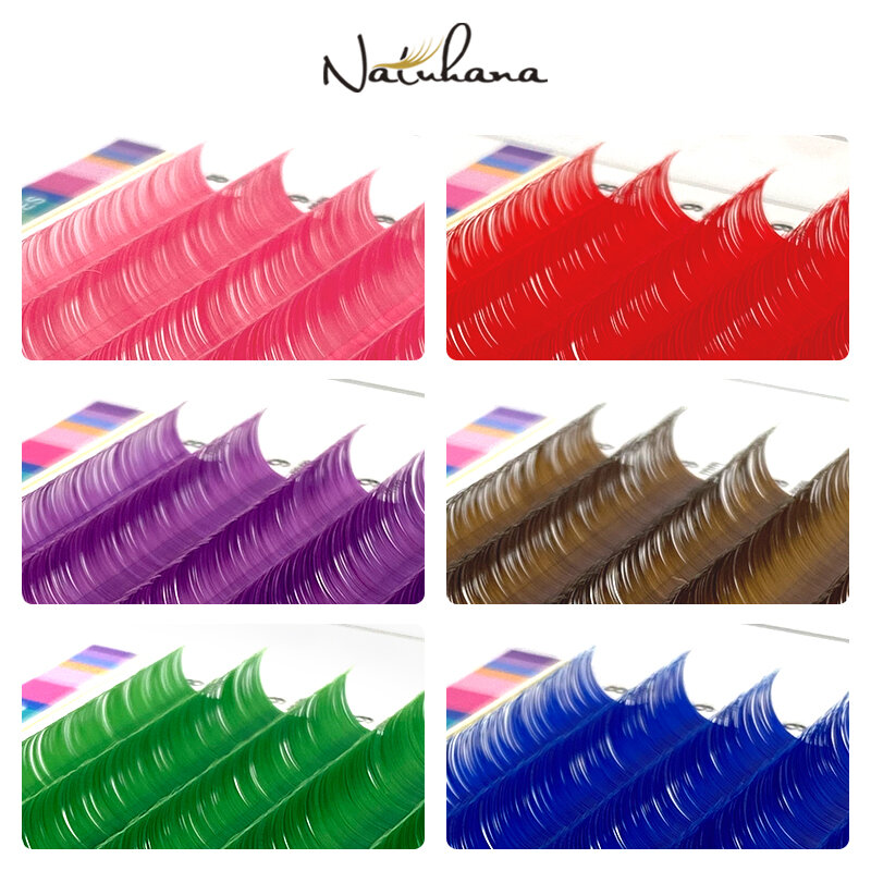 NATUHANA Colored Eyelashes for Extension Individual Color Lashes 8-14 Mix C D Curl False Mink Blue Rainbow Eyelashes Makeup