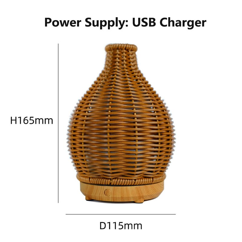 Pelembap udara vas Mini tenunan kayu penyebar minyak esensial pewangi Air ultrasonik elektronik USB ruangan rumah