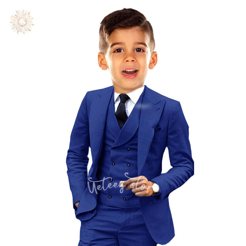 Boys Suits 3 Piece Slim Fit Tuxedo Jacket Vest and Pant for Kids Prom Wedding Formal Set Size 4-14 Years