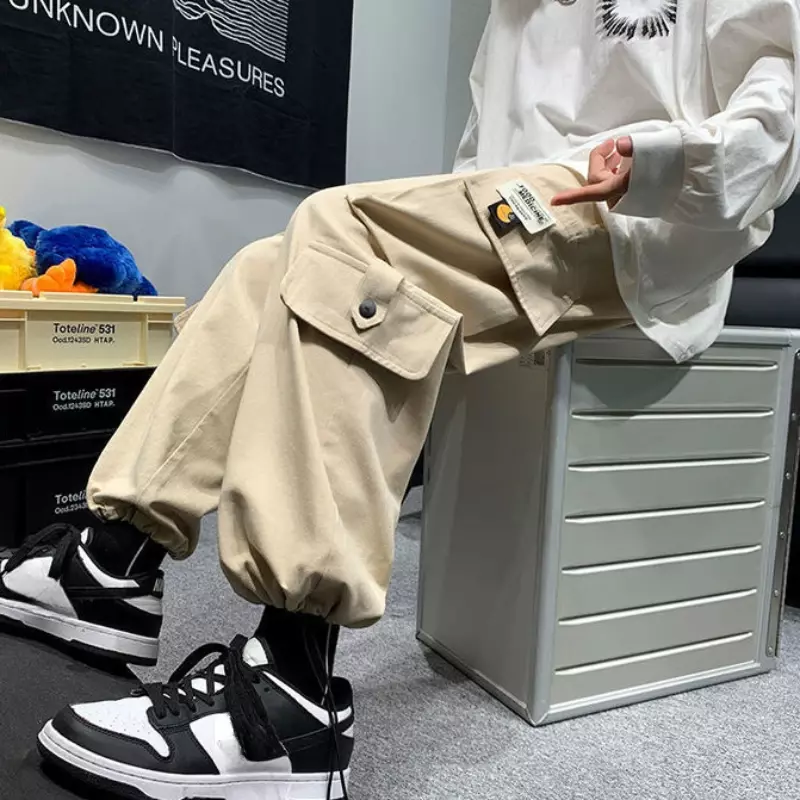 Male Trousers Multi Pocket Men's Cargo Pants Grey Multipockets Stacked Korean Style Y2k High Quality Harajuku Cotton Clothing