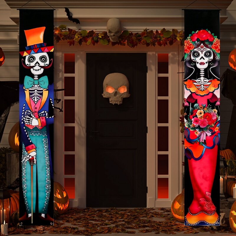 Mexikanischer Tag der toten Veranda Zeichen Tür Banner im Freien hängende Flagge Halloween Party gruseligen Geist dekorative Requisiten Wohnkultur