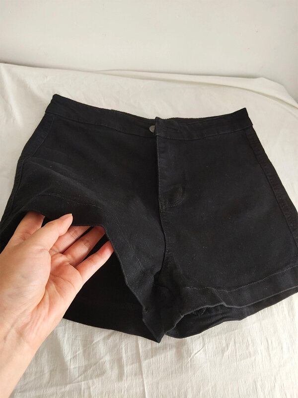 Женские черные готические джинсовые шорты, летние джинсовые шорты с высокой талией, Женские винтажные джинсовые шорты-трапеция в стиле Харадзюку, 2000s, Y2K
