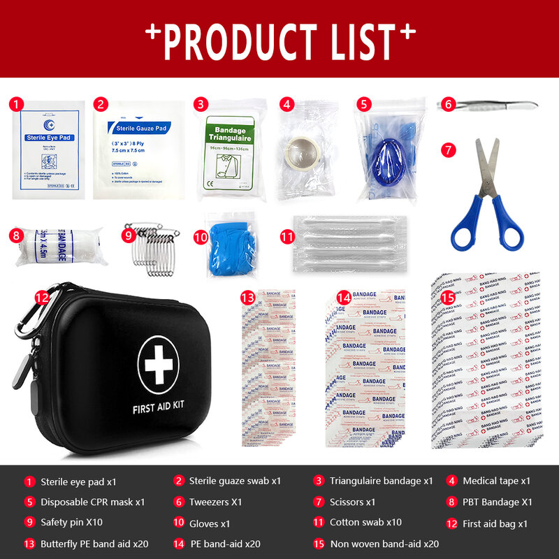 Kit de primeiros socorros médico de emergência portátil, saco para uso doméstico, ao ar livre, viagens, equipamentos de acampamento, sobrevivência, 91pcs