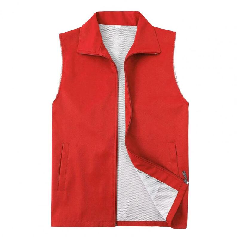 Volunteer Vest Waistcoat Sleeveless Unisex Zipper Closure Mesh Mid Length Soft Breathable Cardigan Outdoor Fishing Vest