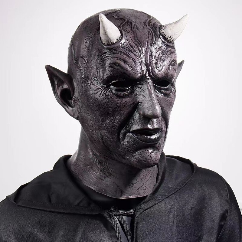 Halloween Zwarte Gehoornde Demon Masker Full Face Latex Hoofddeksels Spookhuis Geheime Kamer Enge Jurk Enge Hoofddeksels Cosplay Rekwisieten