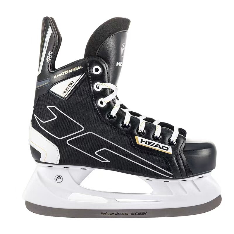 HEAD S180 Black Leather Ice Hockey Knife Blades Skates Shoes Patines With Real Ice Blade Adult Children Size 28-47 Beginners