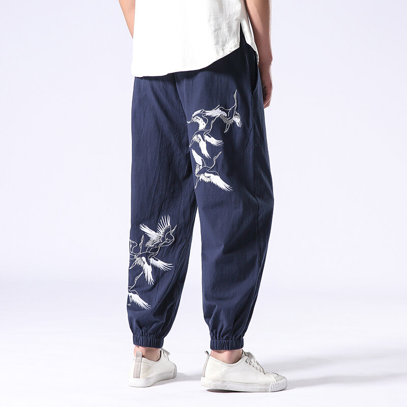 Брюки-султанки мужские хлопковые, повседневные спортивные штаны, винтажные джоггеры с вышивкой, брюки в стиле Харадзюку, большие размеры 5XL, на весну