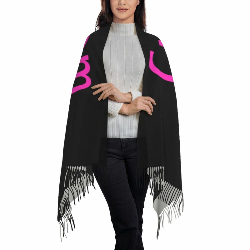 Bufanda con borlas y logotipo personalizado para mujer, chal suave con impresión artesanal, para invierno