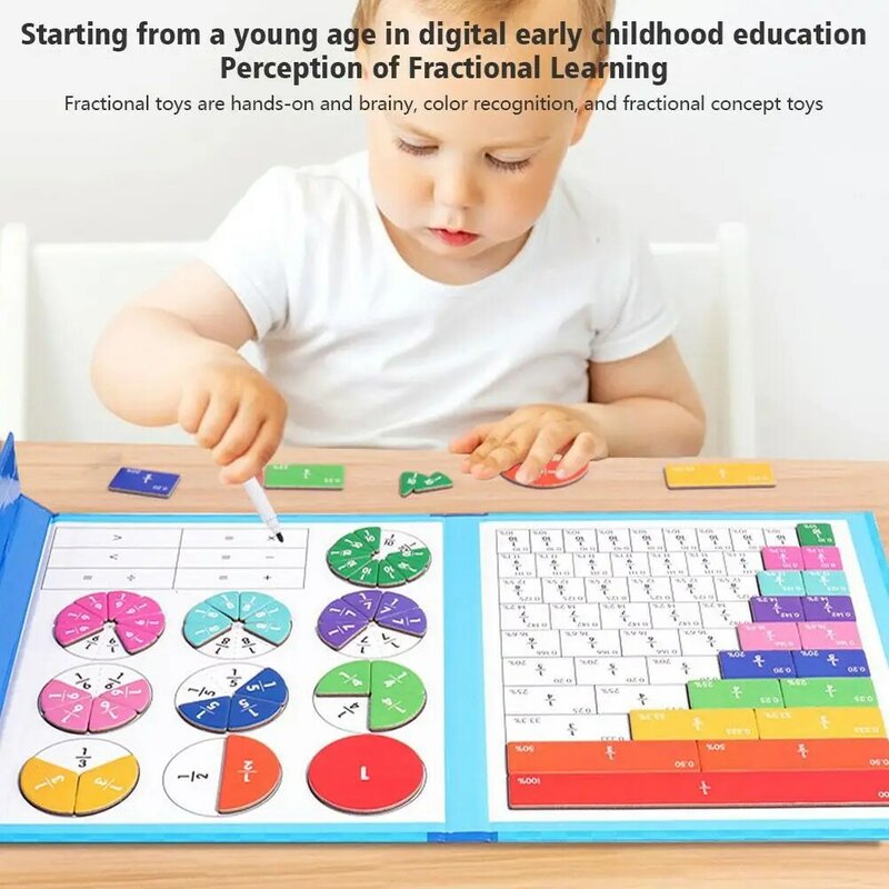Uczenie się frakcji magnetycznej zabawka matematyczna Montessori pomoce nauczycielskie arytmetyczne drewniana książka zabawki edukacyjne dla dzieci boże narodzenie Z7n9